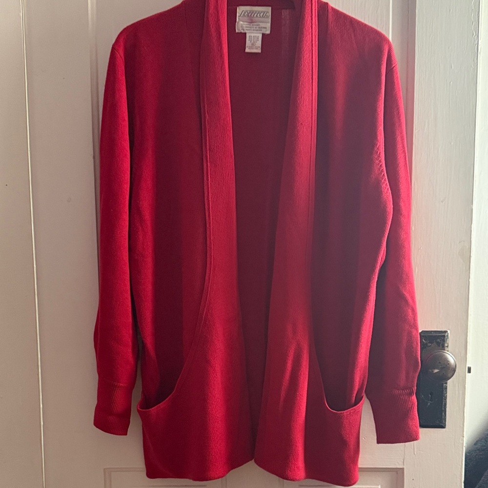Vintage Red Open-Front Cardigan